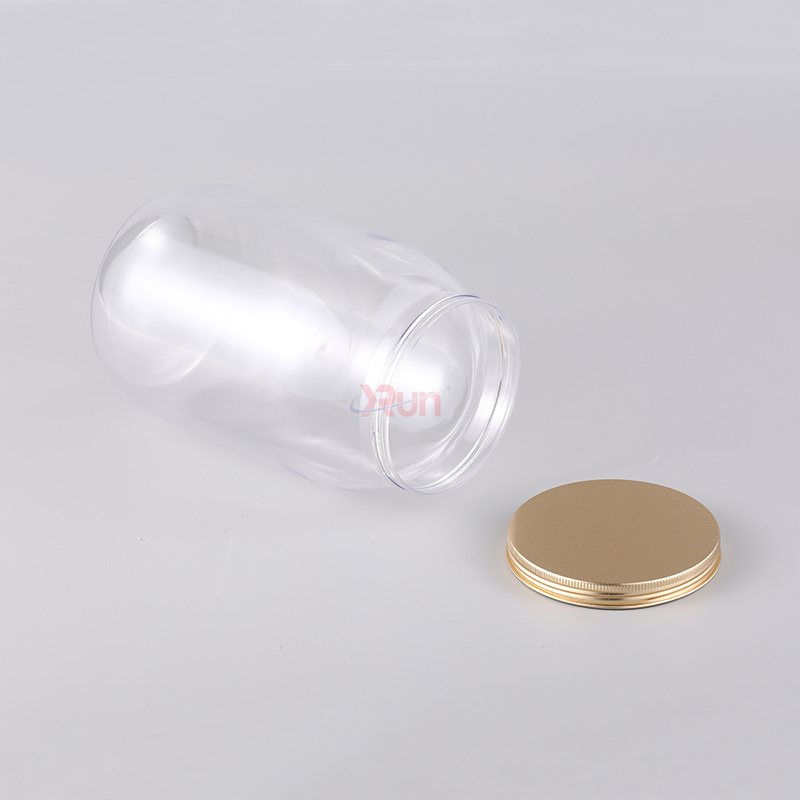 Our PP capacities for everyday goods are available in a large clear plastic jars format with screw on aluminum lids and Easy peel seal liners.